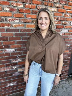 KARLIE CLOTHES Women's Top Karlie Solid Poplin Collar Vneck Top