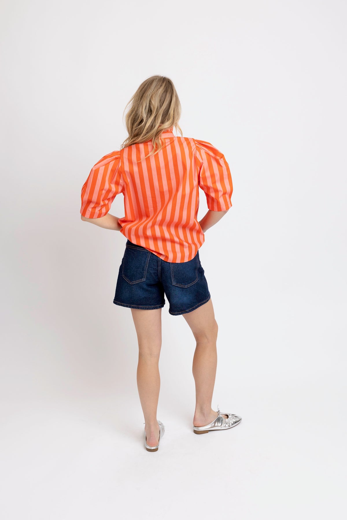 KARLIE CLOTHES Women's Top Karlie Stripe Button Up Ruffle Neck Top