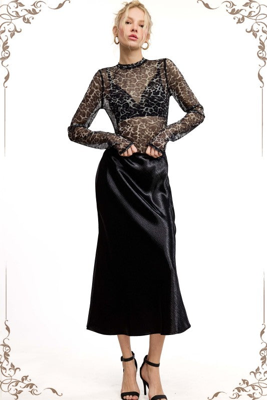 LA MIEL Women's Skirts Dressy Satin Long Panel Silhouette Skirt