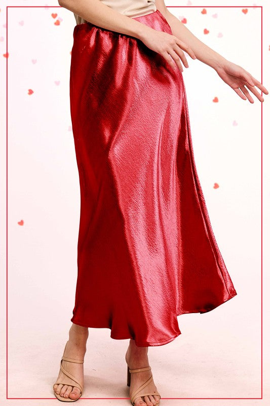 LA MIEL Women's Skirts WINE / S Dressy Satin Long Panel Silhouette Skirt JDP4232Z1W