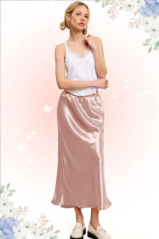 LA MIEL Women's Skirts Dressy Satin Long Panel Silhouette Skirt