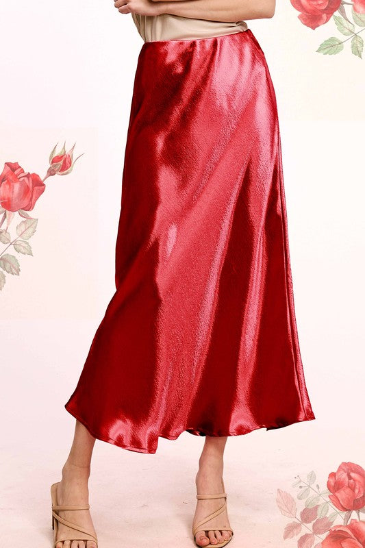 LA MIEL Women's Skirts WINE / S Dressy Satin Long Panel Silhouette Skirt JDP4232Z1W