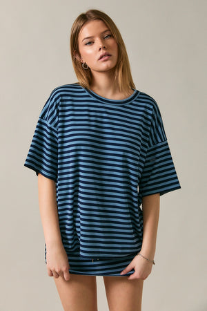 LELIS COLLECTION LTBLUE/N / XS Short Sleeve Round Neck Oversized Stripe T-shirt IT6334NEW