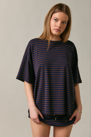 LELIS COLLECTION Short Sleeve Round Neck Oversized Stripe T-shirt
