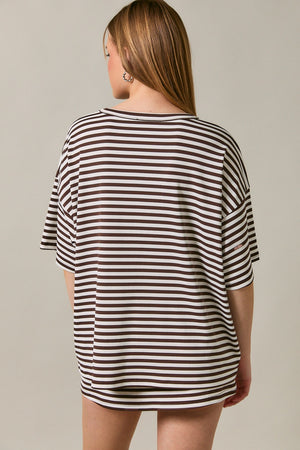 LELIS COLLECTION Short Sleeve Round Neck Oversized Stripe T-shirt