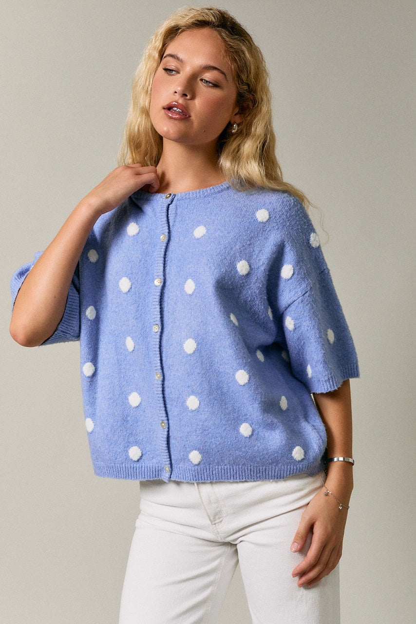 LELIS COLLECTION Women's Cardigans Polka Dot Sweater Cardigan Short Sleeve Crew Neck