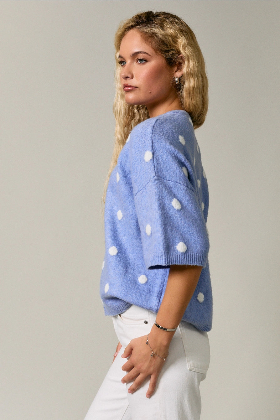 LELIS COLLECTION Women's Cardigans Polka Dot Sweater Cardigan Short Sleeve Crew Neck