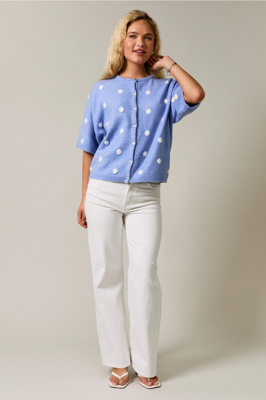 LELIS COLLECTION Women's Cardigans Polka Dot Sweater Cardigan Short Sleeve Crew Neck