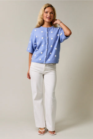 LELIS COLLECTION Women's Cardigans Polka Dot Sweater Cardigan Short Sleeve Crew Neck