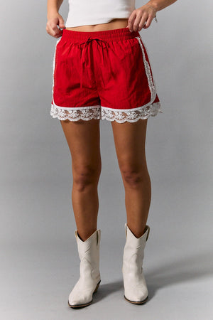 LELIS COLLECTION Women's Shorts Elastic Waist Lace Trim Detail Low Waist Track Shorts