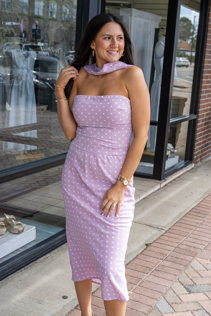 LELIS COLLECTION Women's Top Attached Scarf Neck Polka Dot Tube Top