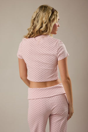 LELIS COLLECTION Women's Top Polka Dot Round Neck Short Sleeve Top