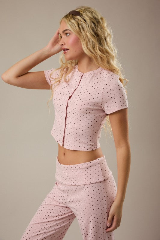 LELIS COLLECTION Women's Top Polka Dot Round Neck Short Sleeve Top