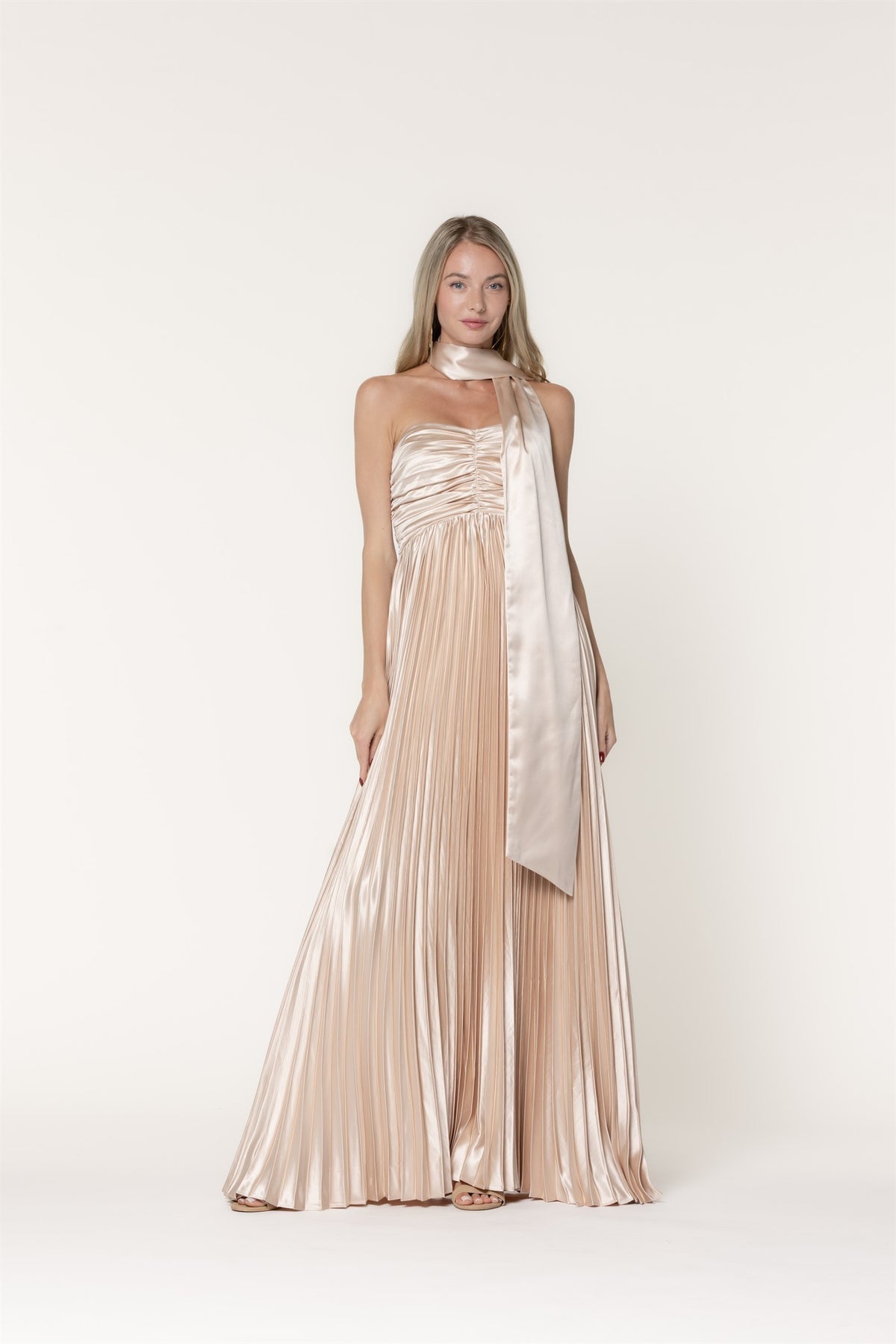 champagne pleated maxi dress Seeking Champagne Pleated Maxi Dress In Blush