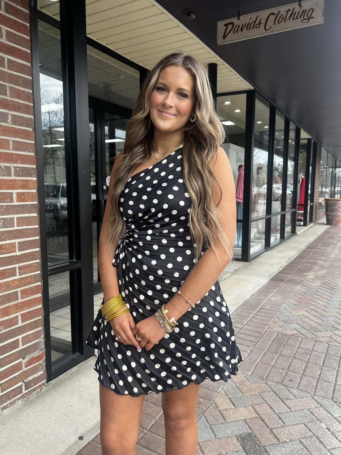 LENA Women's Dresses One Shoulder Polka Dot Mini Dress