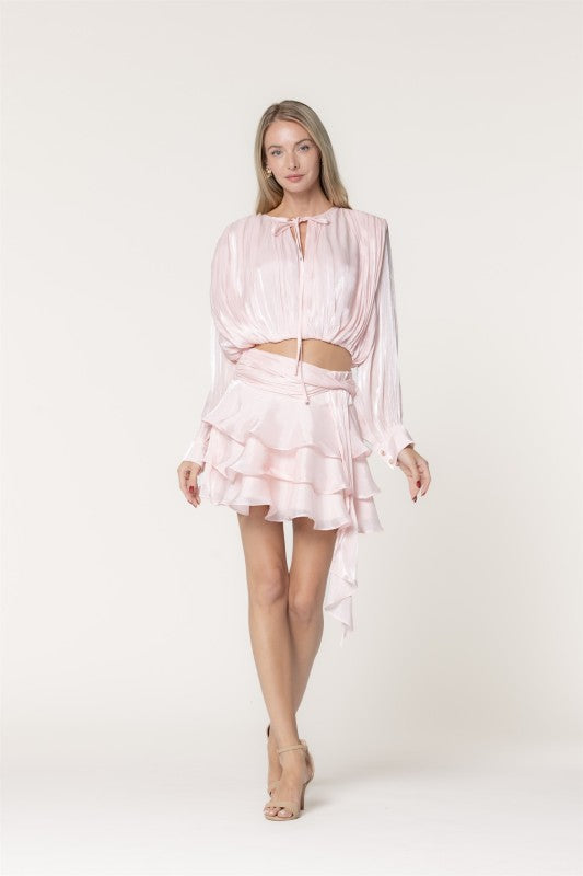 LENA Women's Skirts Shimmer Organza Blouse & Mini Skirt Set