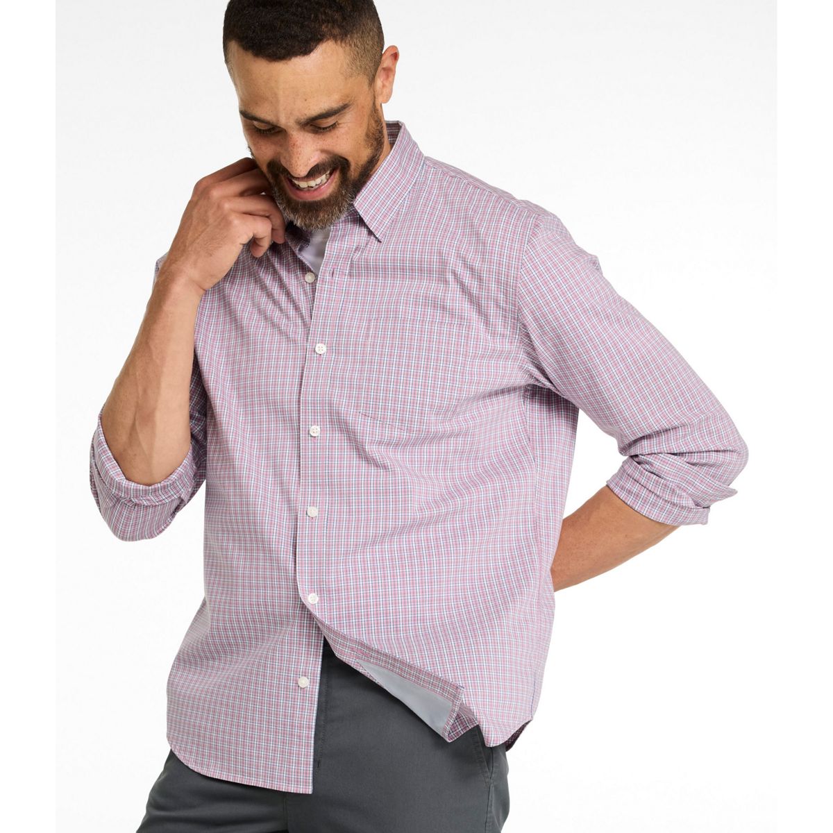 LL Bean 11-Mens Woven Shirt L.L.Bean Men's Comfort Stretch Performance® Shirt, Long-Sleeve, Slightly Fitted Untucked Fit, Plaid