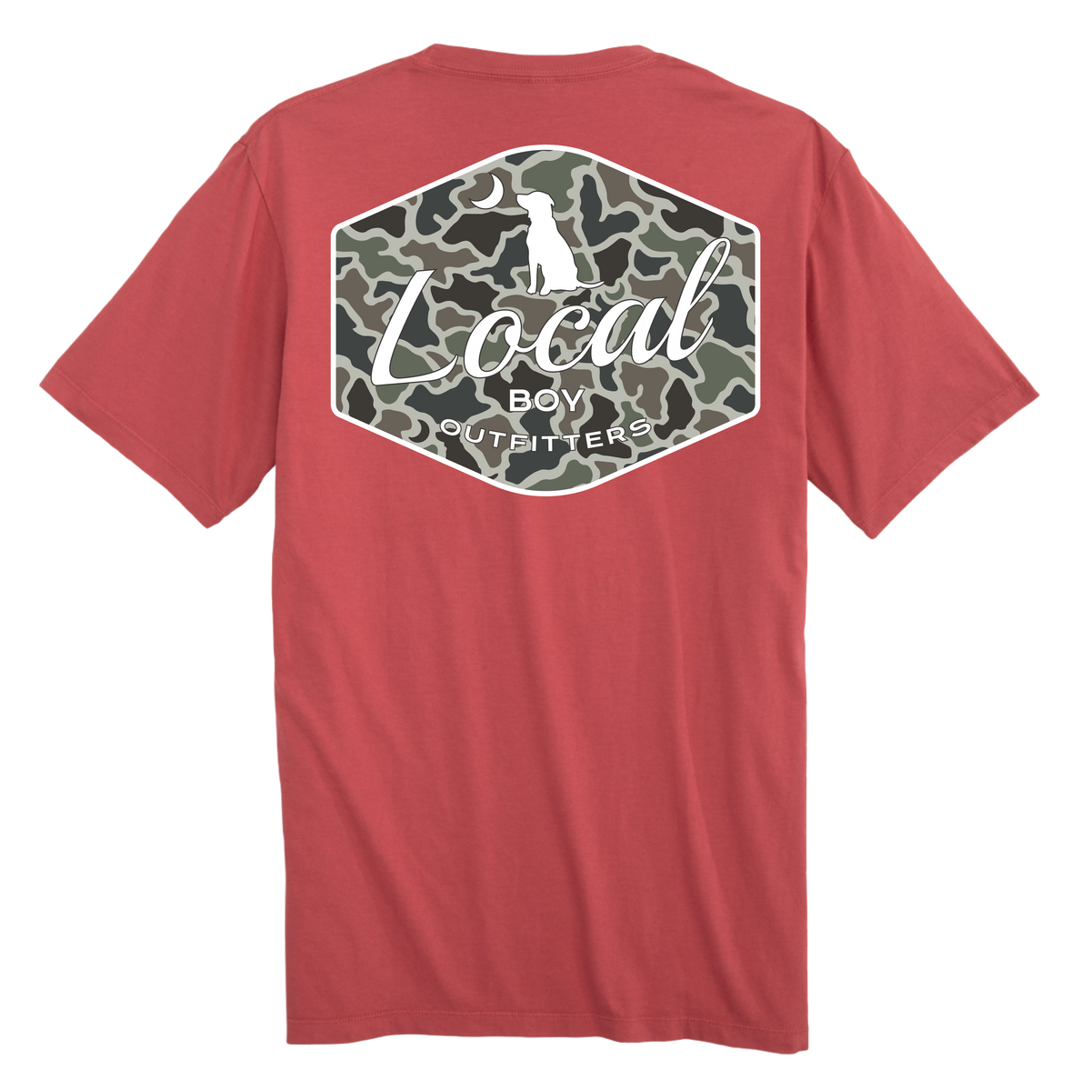 LOCAL BOY OUTFITTERS Men's Tees BRICK / S Local Boy Men's Dog & Moon Camo Badge T-Shirt L1000785BRC