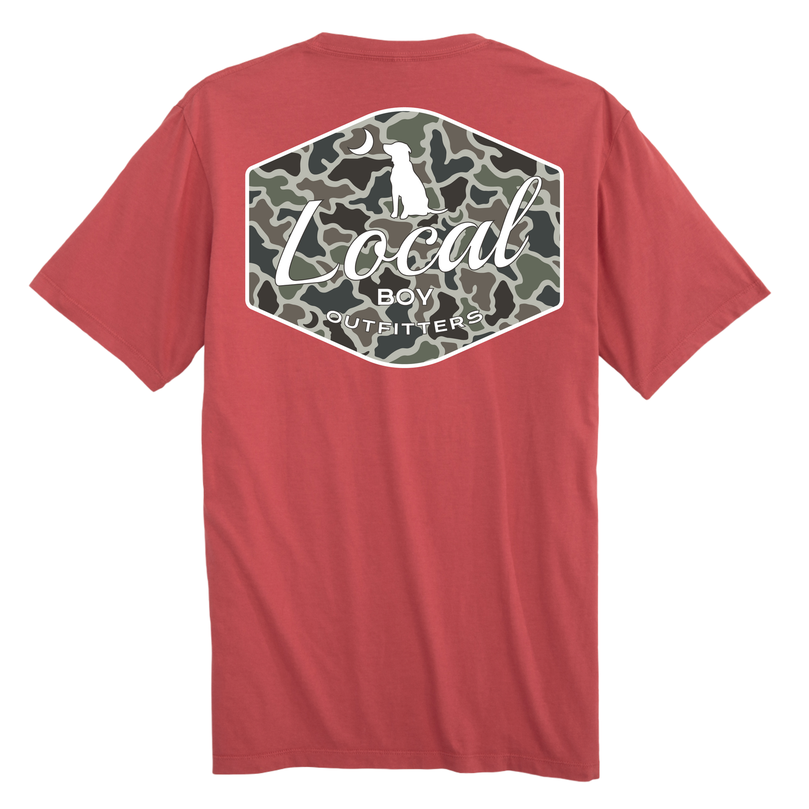 LOCAL BOY OUTFITTERS Men's Tees BRICK / S Local Boy Men's Dog & Moon Camo Badge T-Shirt L1000785BRC