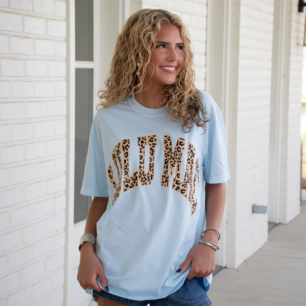 LU LU MAC Women's Tee Lulu Mac Leopard Adult Chambray Comfort Colors Tee
