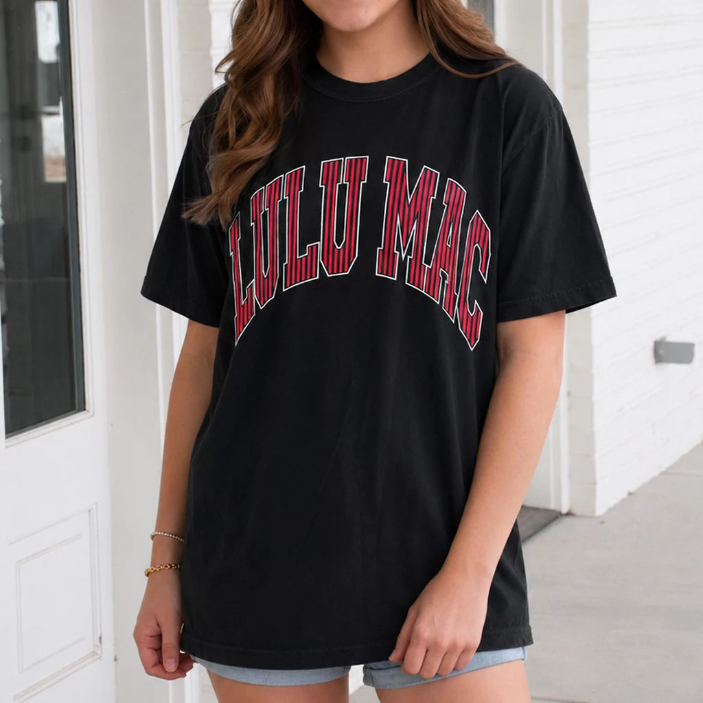 LU LU MAC Women's Top Lulu Mac GA Stripe Adult Black Comfort Colors Tee