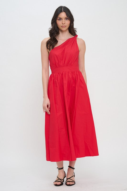 poplin one shoulder dress Pink Poplin One Shoulder Dress All About You Boutique