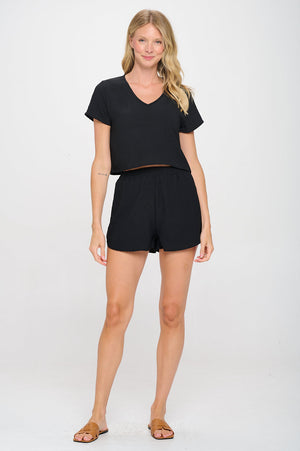 MEET ME IN SANTORINI Women's Shorts Black White Sands Set