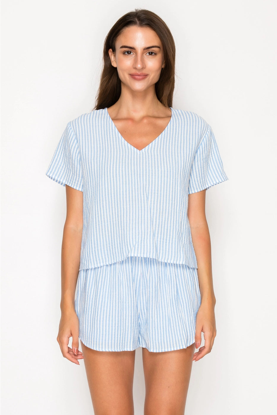 MEET ME IN SANTORINI Women's Shorts Blue Gauze Stripe Set