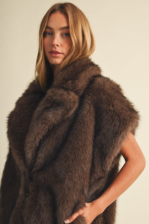 MUSTARD SEED Women's Vests Statement Lapel Plush Faux Fur Vest