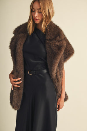 MUSTARD SEED Women's Vests Statement Lapel Plush Faux Fur Vest