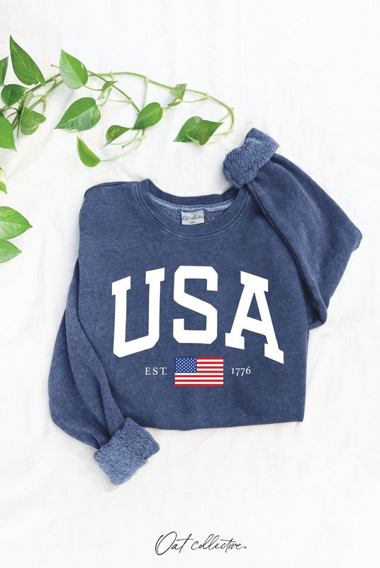 Oat Collective Women's Sweater USA EST.1776 Mineral Graphic Sweatshirt || David's Clothing