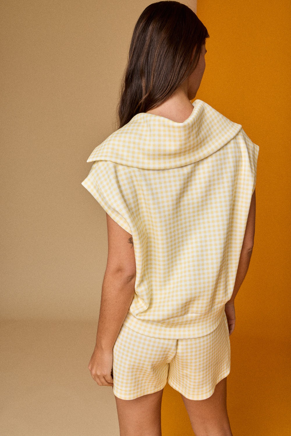 PAPER MOON Women's Set Gingham Quarter Zip Sleeveless Set