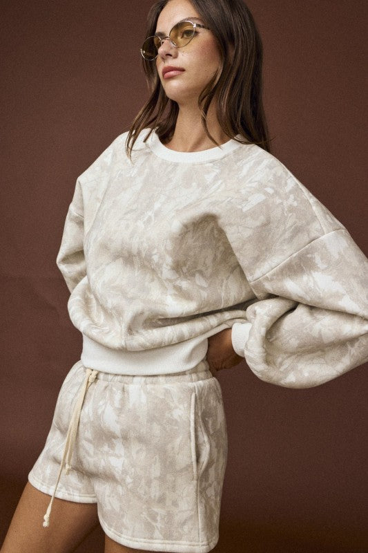 PAPER MOON Women's Top Woodland Camo Crewneck and Shorts Set