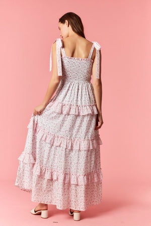 PEACH LOVE Women's Dresses Ditsy Smocked Bow Strap Colorblock Maxi