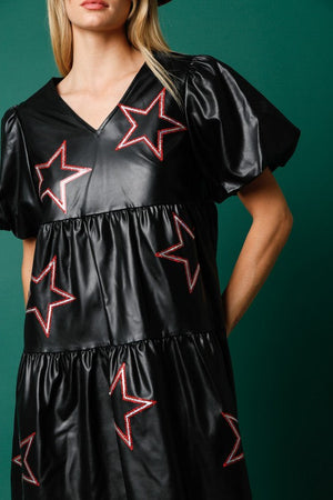 PEACH LOVE Women's Dresses Faux Leather Starry Mini Dress || David's Clothing
