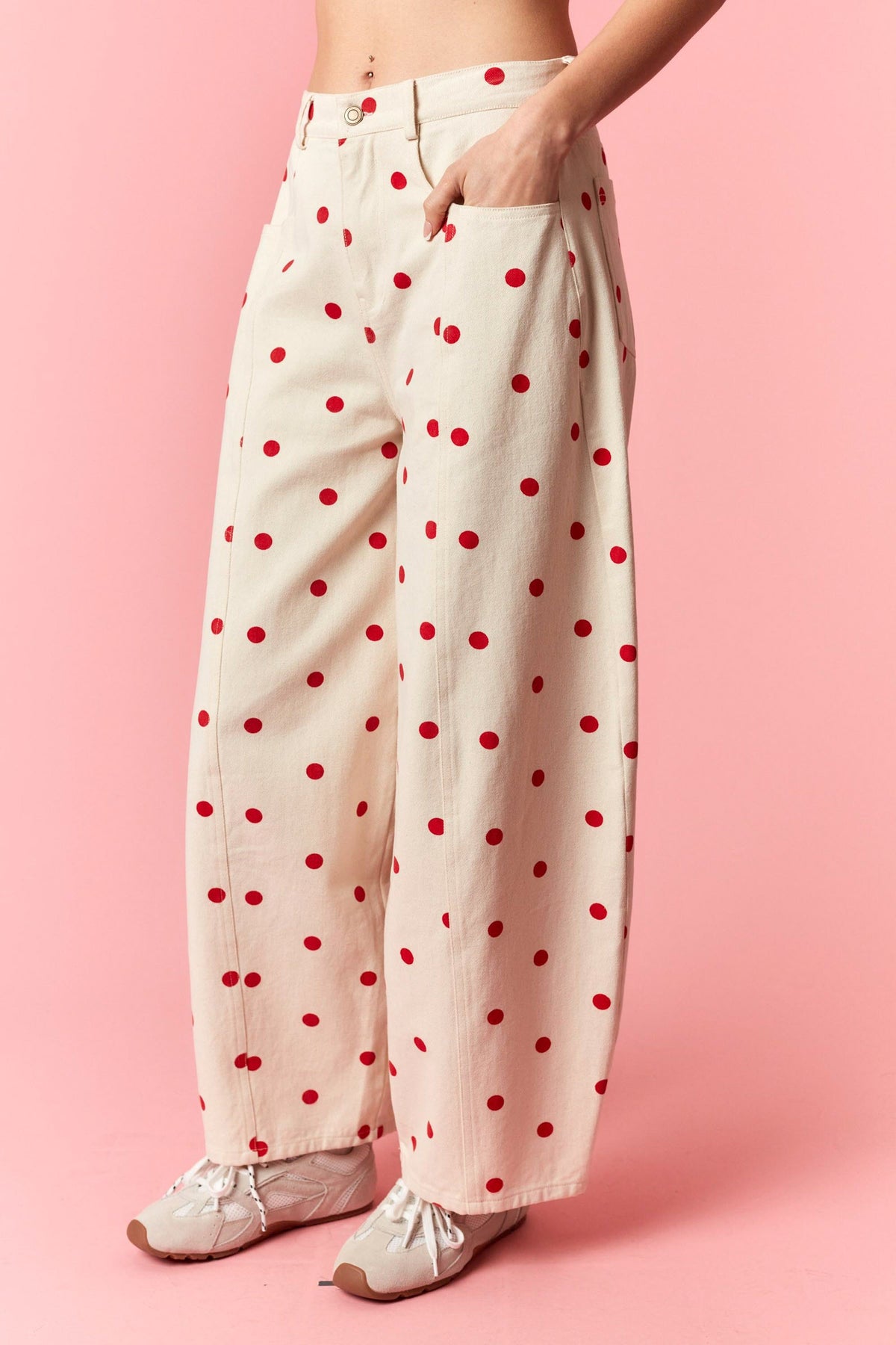 PEACH LOVE Women's Jeans Polka Dot Printed Wide Denim Pants