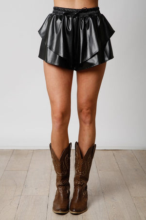 PEACH LOVE Women's Skirts Faux Leather Skort || David's Clothing