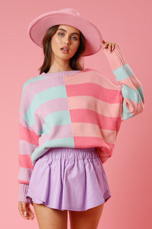 PEACH LOVE Women's Sweaters Color Block Stripe Sweater || David's Clothing