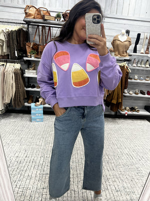 PEACH LOVE Women's Sweaters Long Sleeve Candy Corn Cropped Sweatshirt