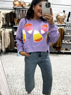 PEACH LOVE Women's Sweaters Long Sleeve Candy Corn Cropped Sweatshirt