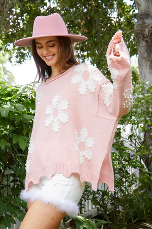 PEACH LOVE Women's Sweaters Pearl Daisy Frayed Sweater || David's Clothing
