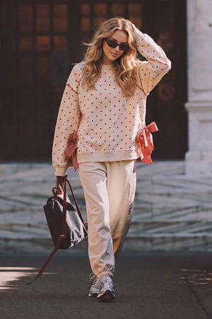 PEACH LOVE Women's Top Gingham Piping & Bow Tied Polka Dot Sweatshirt