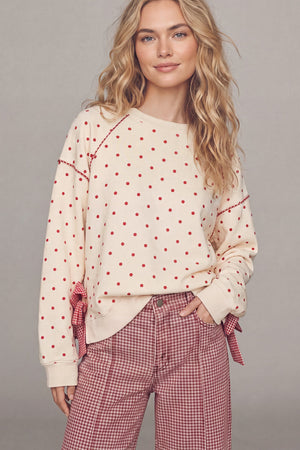 PEACH LOVE Women's Top Gingham Piping & Bow Tied Polka Dot Sweatshirt