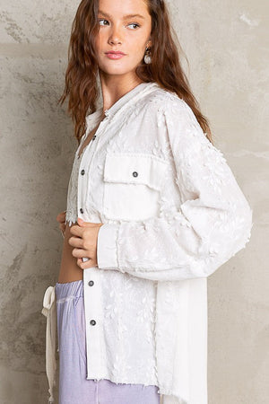 POL CLOTHING Women's Jackets Contrast Twill Embroidered Button Down Shirt || David's Clothing