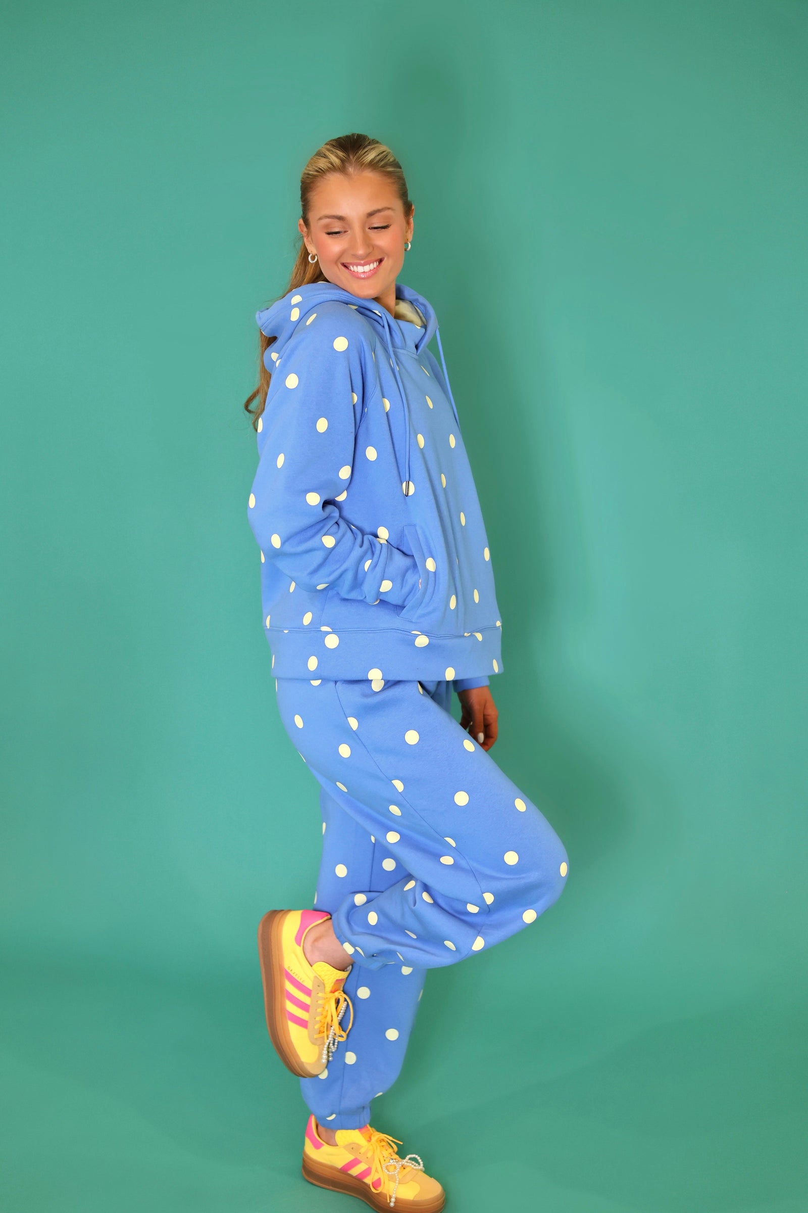 POPPY & PINE Women's Pants Poppy & Pine Blue Butter Polka Dot Sweatsuit Set - Hoodie & Sweatpants