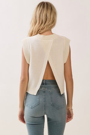 PRETTY FOLLIES Women's Sweaters Soft Knit Ribbed Edges Detail Open Back Vest