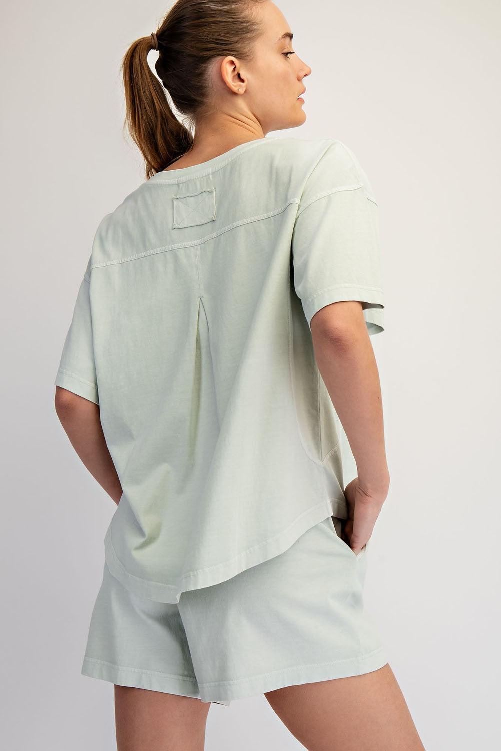 RAE MODE Women's Top Pigment Washed Cotton Shorts Set