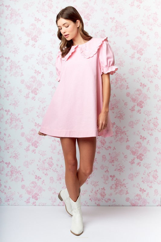 RARERAW Women's Dresses Bow Embroidered Collar Babydoll Dress