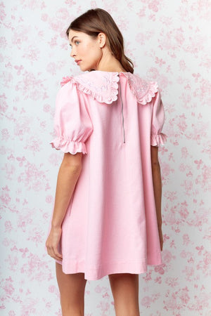 RARERAW Women's Dresses Bow Embroidered Collar Babydoll Dress