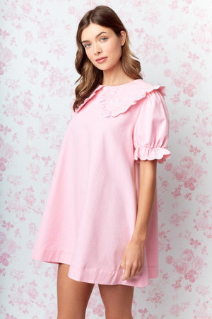 RARERAW Women's Dresses Bow Embroidered Collar Babydoll Dress